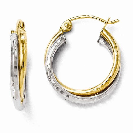 Leslies 14K Two-tone Diamond-cut Hinged Hoop Earrings Leslies 14K Two-tone Diamond-cut Hinged Hoop Earrings
